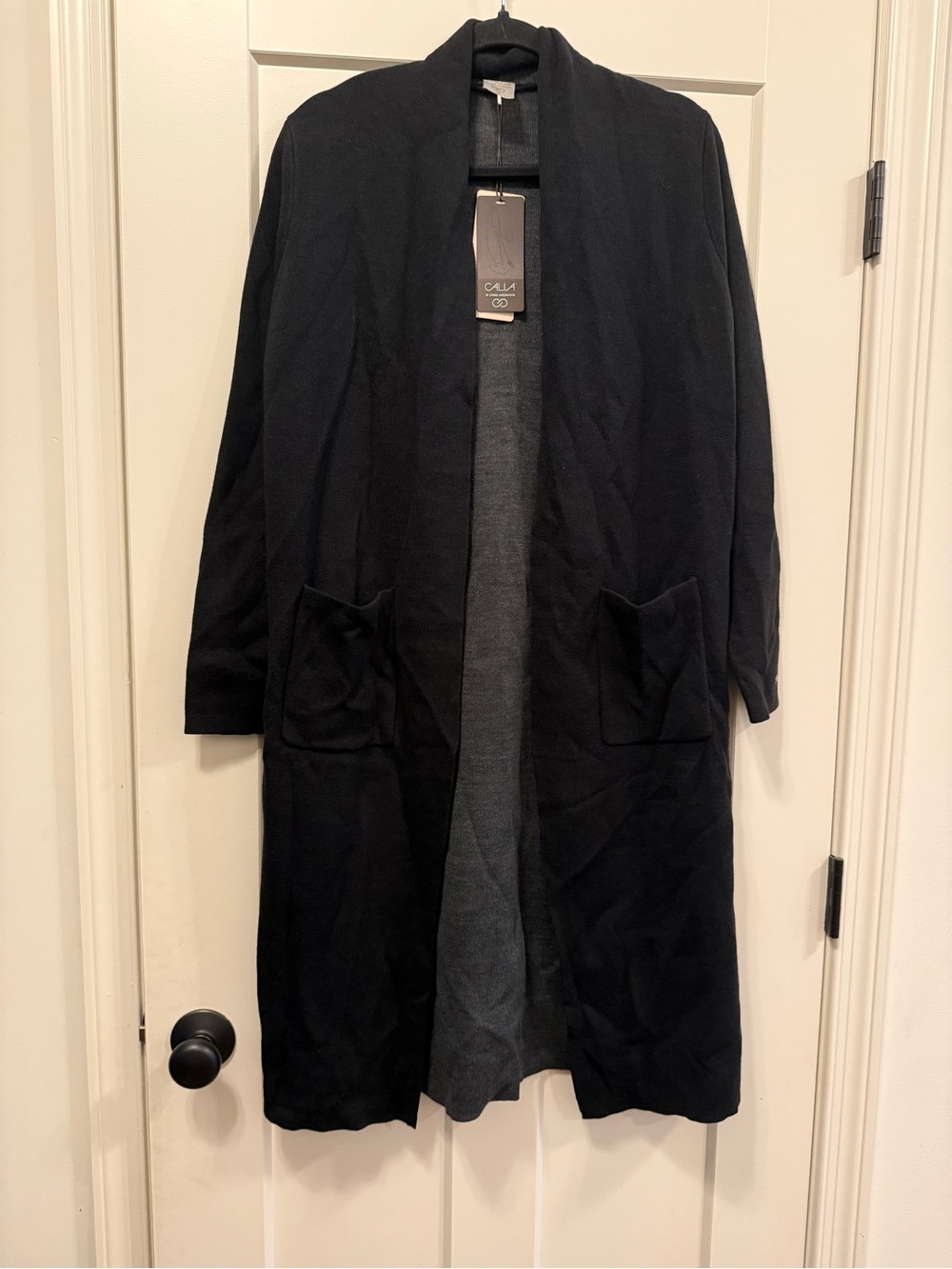CALIA by Carrie Underwood NWT Black Open-Front Long Cardigan Coat